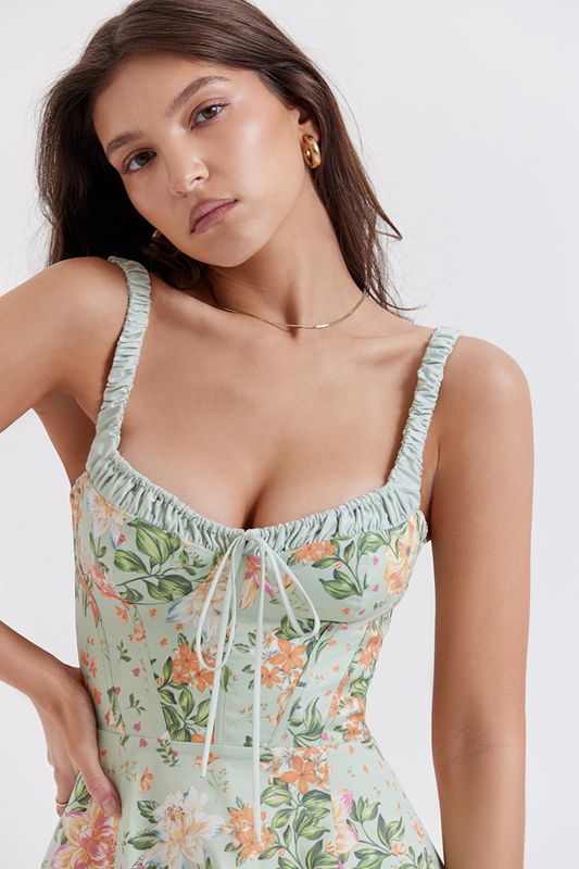 Green House Of Cb Jade Print Bustier Dress | EBJ-650749