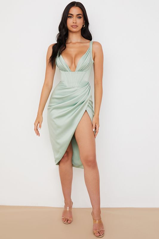 Green House Of Cb Satin  Midi Dress | NDV-256807