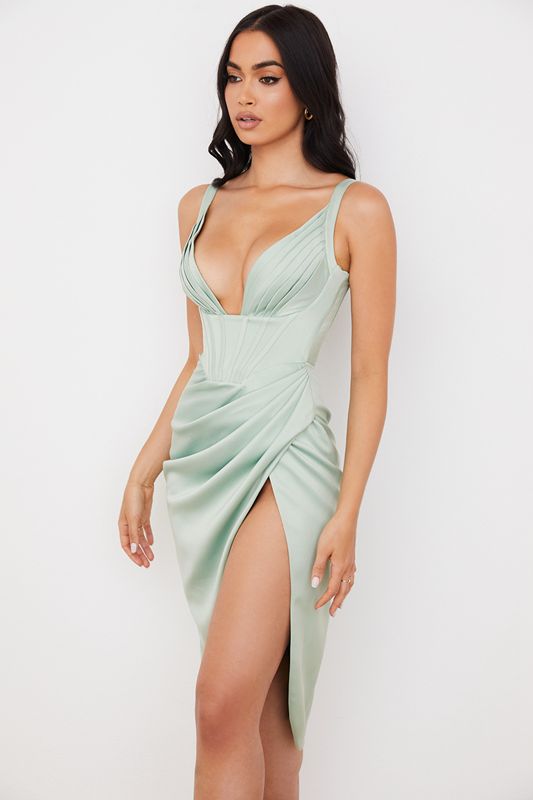 Green House Of Cb Satin  Midi Dress | NDV-256807