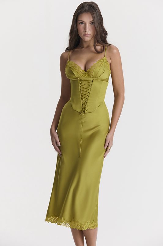 Green House Of Cb Satin Slip Dress | ZAJ-946587