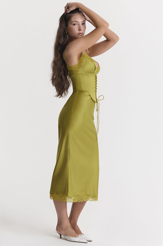 Green House Of Cb Satin Slip Dress | ZAJ-946587