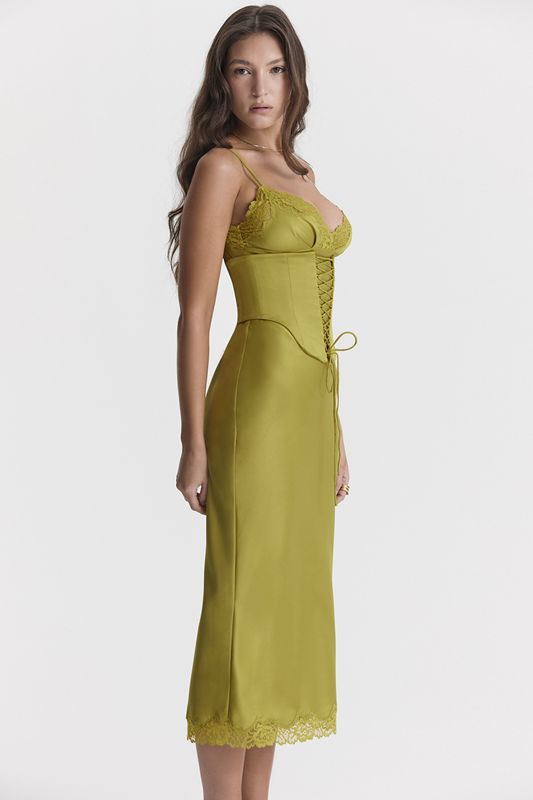 Green House Of Cb Satin Slip Dress | ZAJ-946587