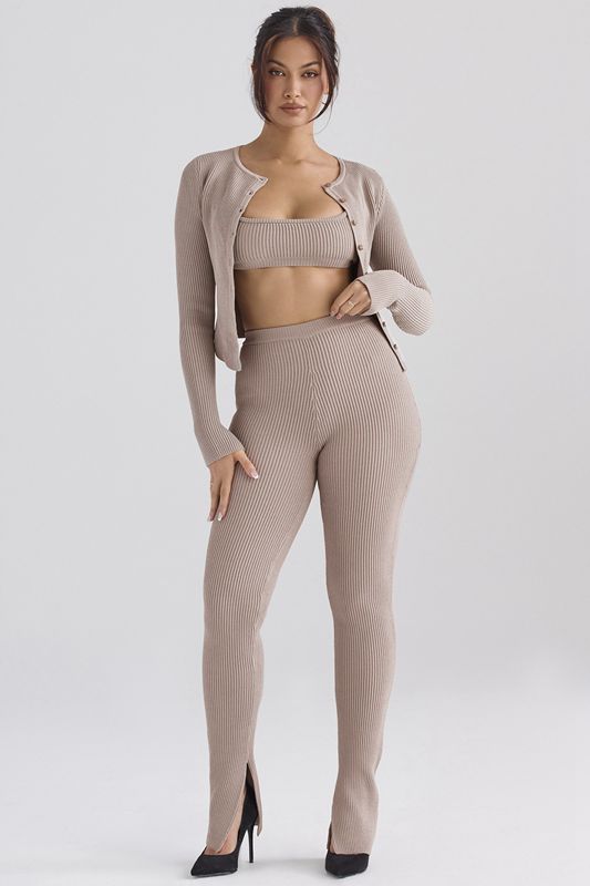 Grey Brown House Of Cb Ribbed Knit Leggings | NRT-967240