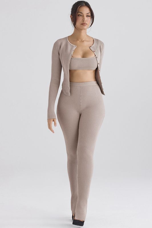 Grey Brown House Of Cb Ribbed Knit Leggings | NRT-967240