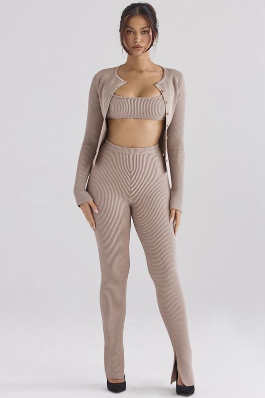 Grey Brown House Of Cb Ribbed Knit Leggings | NRT-967240