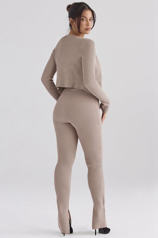 Grey Brown House Of Cb Ribbed Knit Leggings | NRT-967240