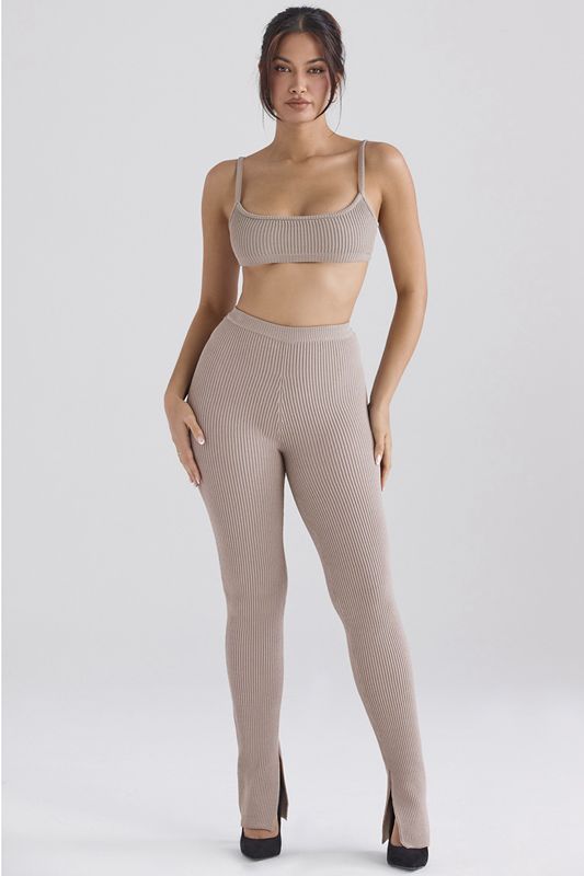 Grey Brown House Of Cb Ribbed Knit Leggings | NRT-967240