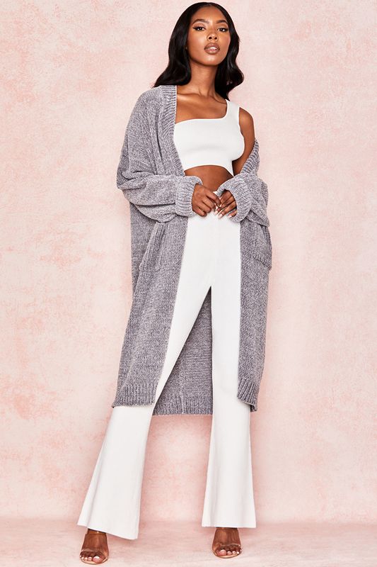 Grey House Of Cb Chenille Slouchy Cardigan | HTB-403987