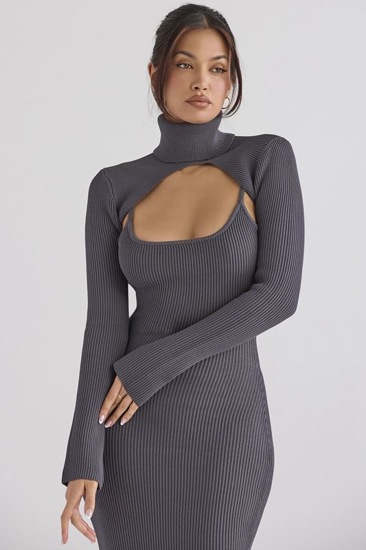 Grey House Of Cb Knit  Midi Dress | MOB-139865