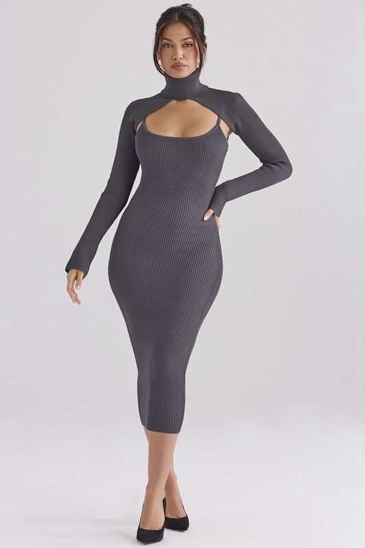 Grey House Of Cb Knit  Midi Dress | MOB-139865