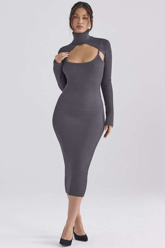 Grey House Of Cb Knit  Midi Dress | MOB-139865