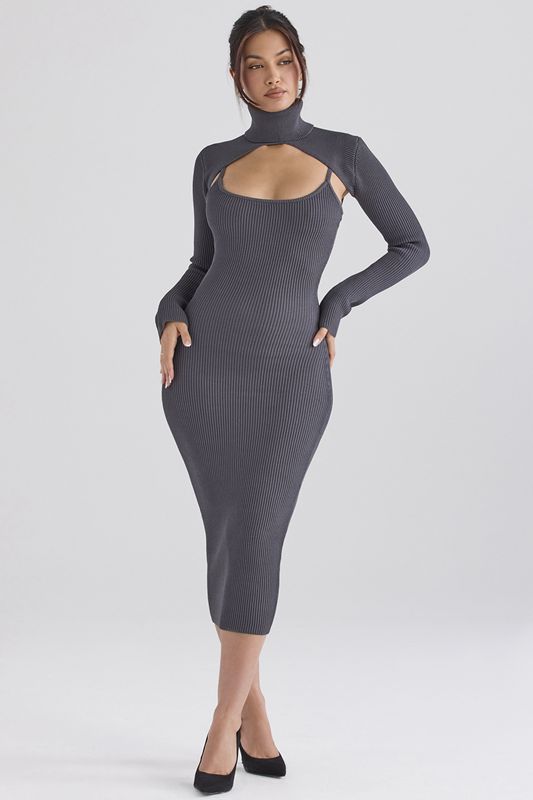 Grey House Of Cb Knit  Midi Dress | MOB-139865