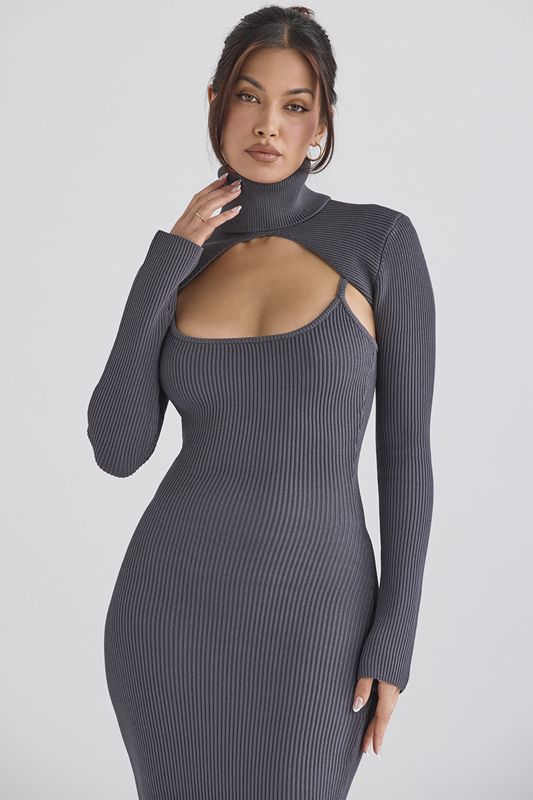 Grey House Of Cb Knit  Midi Dress | MOB-139865