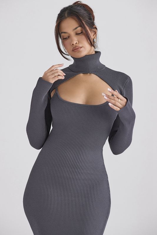 Grey House Of Cb Knit  Midi Dress | MOB-139865