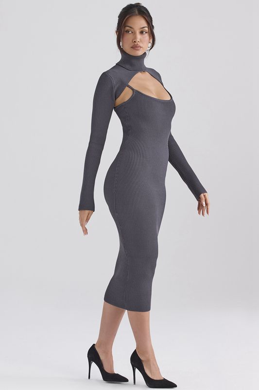 Grey House Of Cb Knit  Midi Dress | MOB-139865