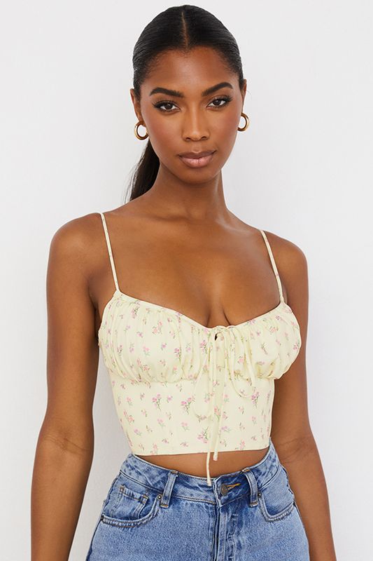 Lemon House Of Cb Ditsy Floral Gathered Bustier  Tops | HFA-034218