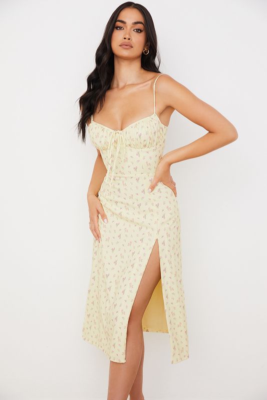 Lemon House Of Cb Floral Bustier Midi Dress | VYB-627438