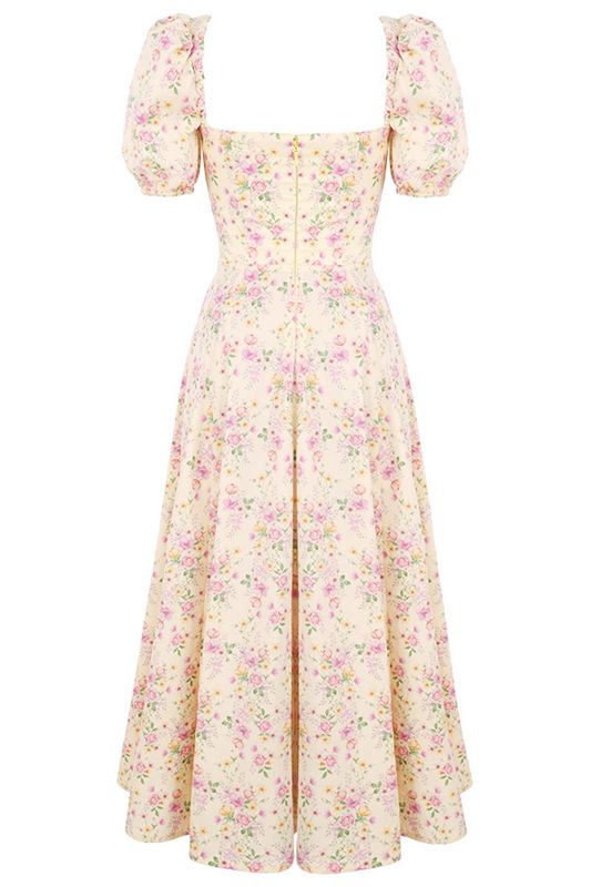 Lemon House Of Cb Floral Puff Sleeve Midi  Dress | LFQ-319465