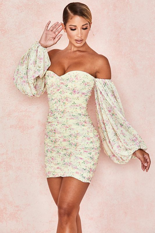 Lemon House Of Cb Floral Ruched Dress | OUB-196234