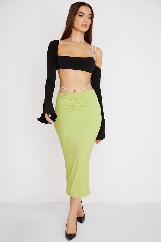 Light Green House Of Cb Crystal Strap Midi Skirts | SFO-823604