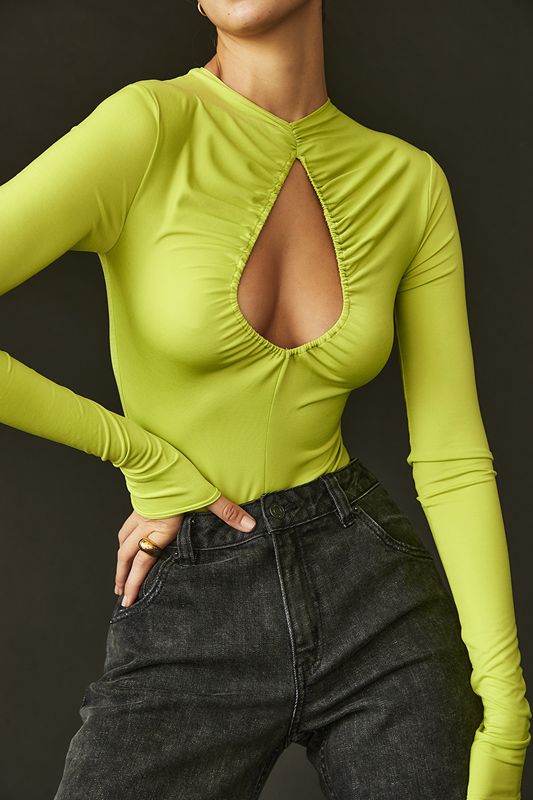 Light Green House Of Cb Green Cutout Bodysuit | MBG-895271