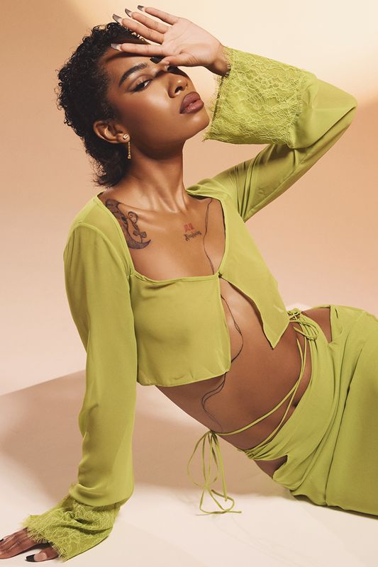 Light Green House Of Cb Green Georgette Cropped Tops | RDS-573601