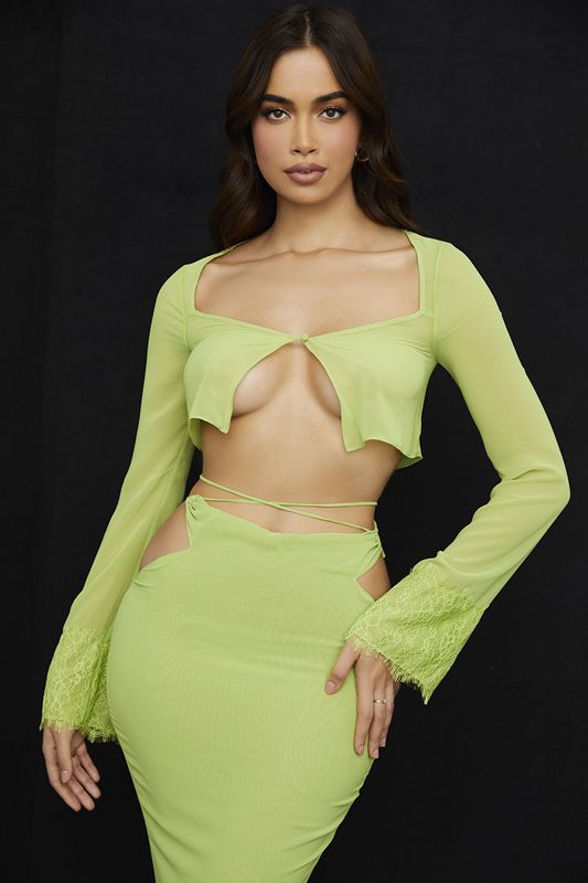 Light Green House Of Cb Green Georgette Cropped Tops | RDS-573601