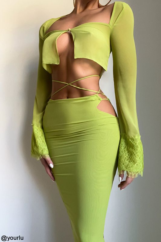 Light Green House Of Cb Green Georgette Cropped Tops | RDS-573601