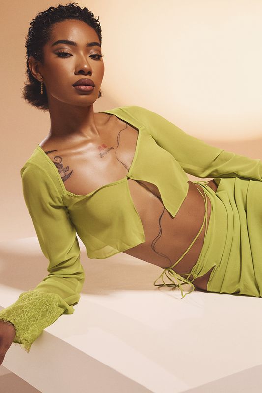 Light Green House Of Cb Green Georgette Cropped Tops | RDS-573601