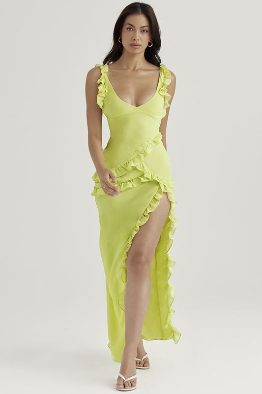 Light Green House Of Cb Ruffle Maxi Dress | FRP-201957