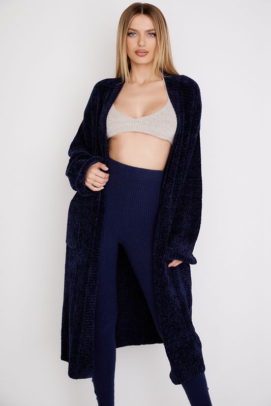 Navy House Of Cb Chenille Slouchy Cardigan | FXA-690132