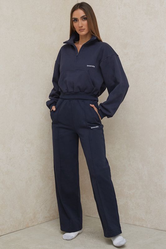 Navy House Of Cb Cropped Zip Front Sweatshirts | OYM-053679