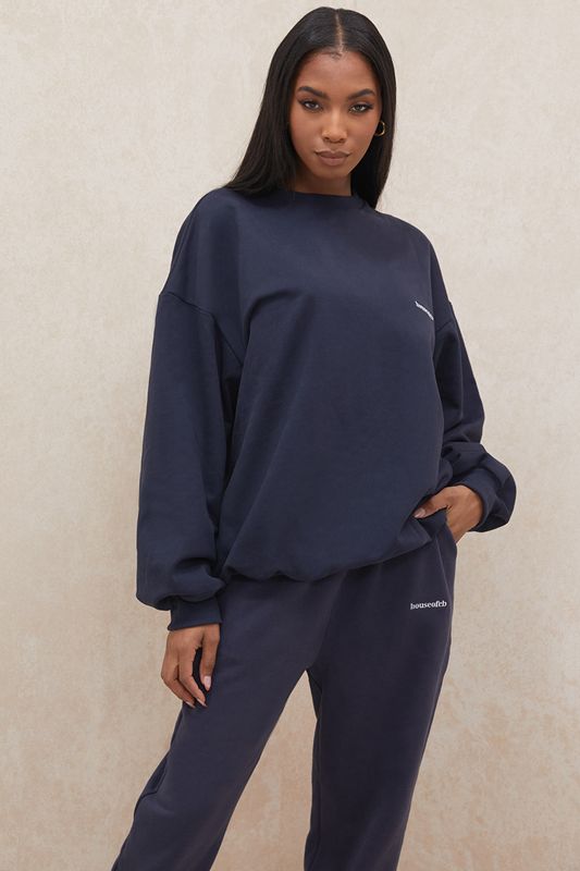 Navy House Of Cb Oversized Crewneck Sweatshirts | YUB-217568