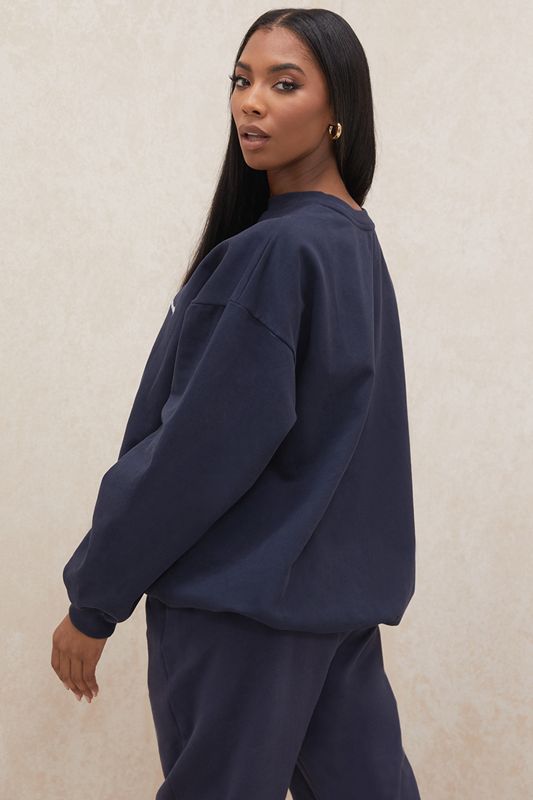 Navy House Of Cb Oversized Crewneck Sweatshirts | YUB-217568