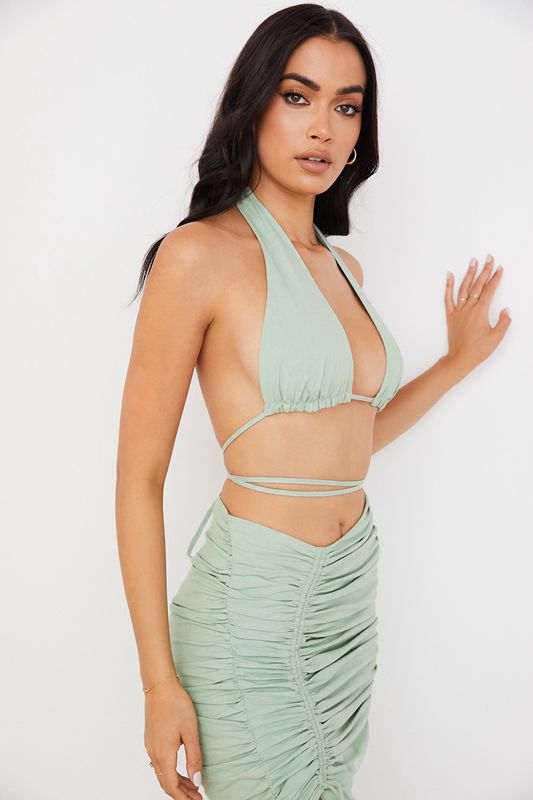 Olive House Of Cb Halter Neck Gathered Bustier  Tops | UJP-257943