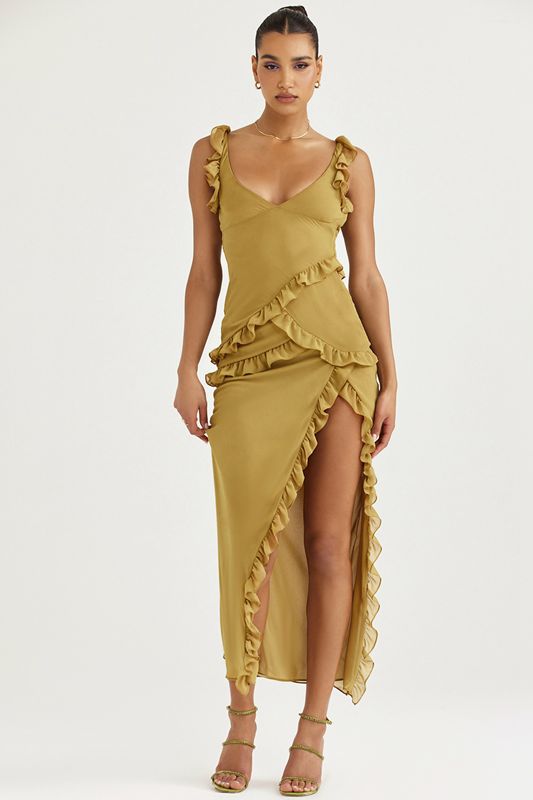 Olive House Of Cb Ruffle Maxi Dress | ZNY-850142