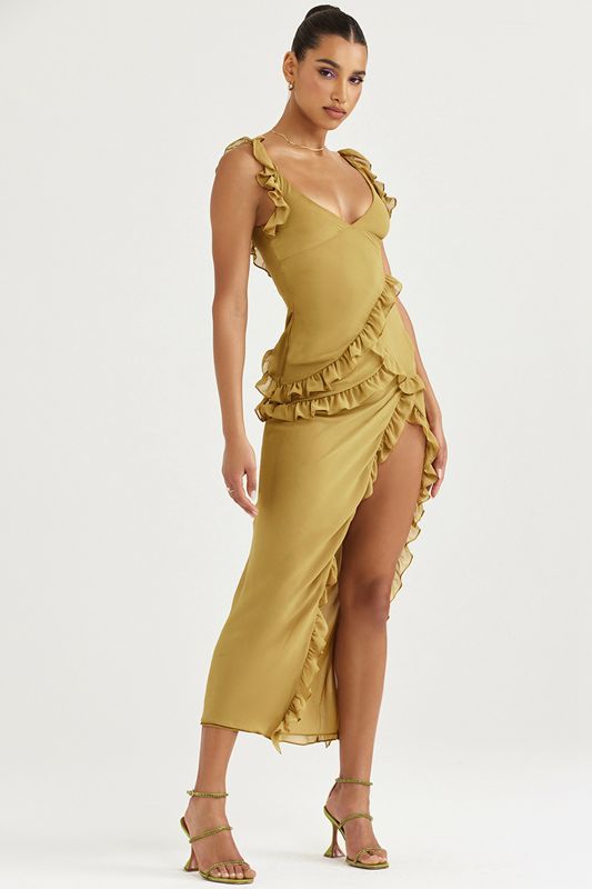 Olive House Of Cb Ruffle Maxi Dress | ZNY-850142