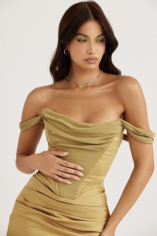 Olive House Of Cb Satin  Midi Dress | MOZ-985430