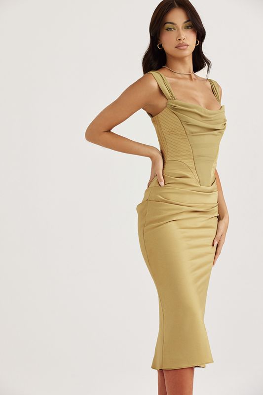 Olive House Of Cb Satin  Midi Dress | MOZ-985430