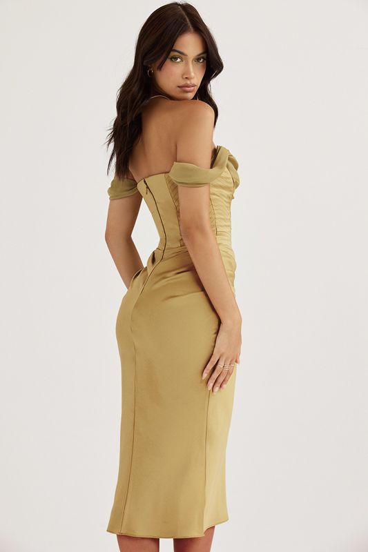 Olive House Of Cb Satin  Midi Dress | MOZ-985430