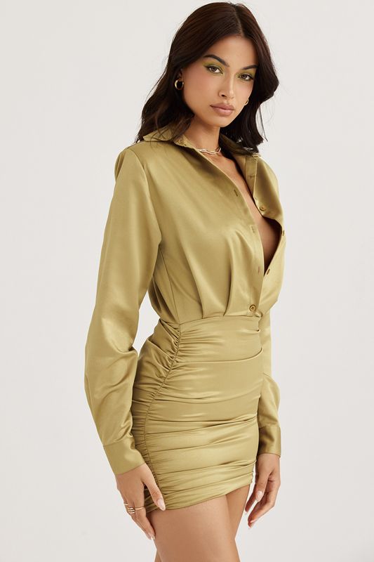 Olive House Of Cb Satin Shirt Dress | SZE-967435