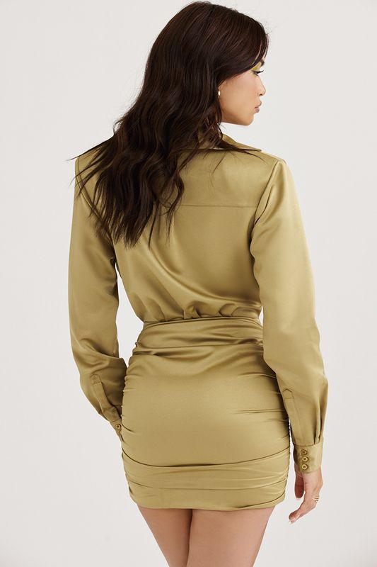 Olive House Of Cb Satin Shirt Dress | SZE-967435