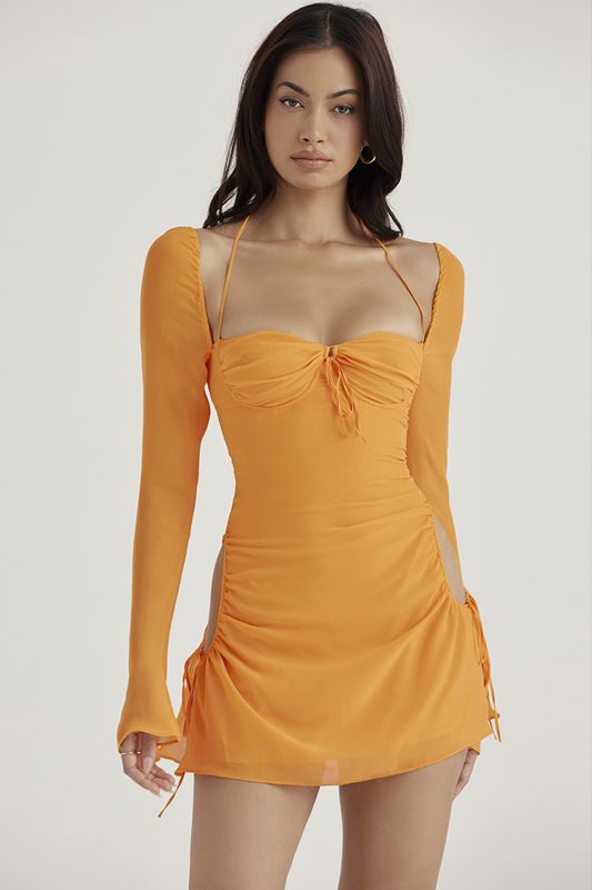 Orange House Of Cb Chiffon Halter Mini Dress | LBM-192573