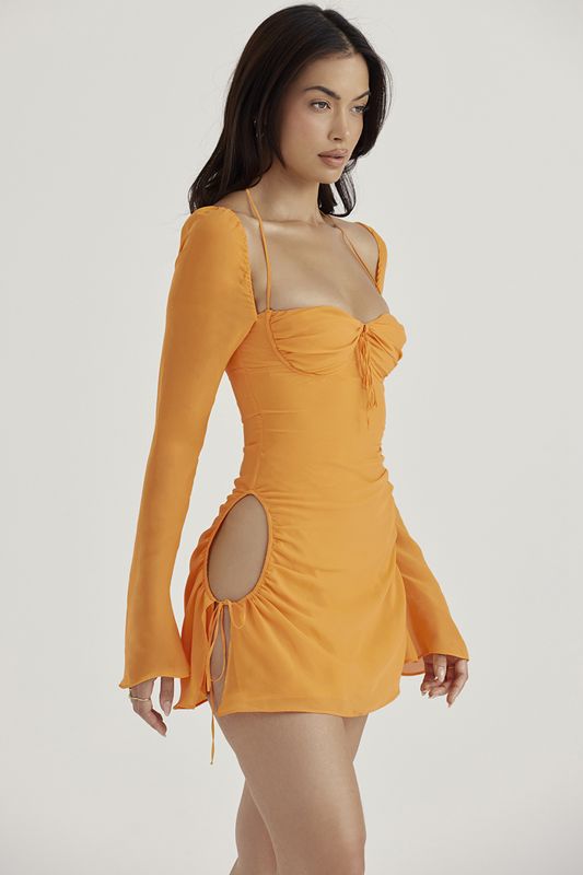 Orange House Of Cb Chiffon Halter Mini Dress | LBM-192573