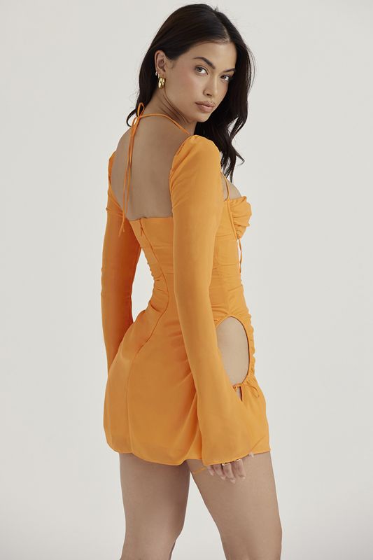 Orange House Of Cb Chiffon Halter Mini Dress | LBM-192573