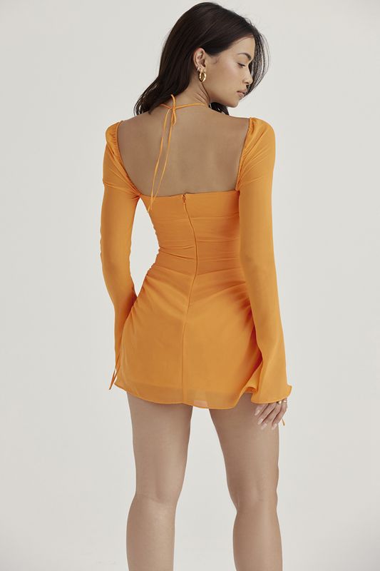 Orange House Of Cb Chiffon Halter Mini Dress | LBM-192573