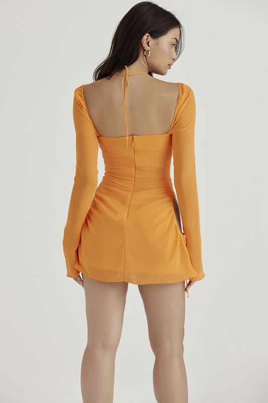 Orange House Of Cb Chiffon Halter Mini Dress | LBM-192573