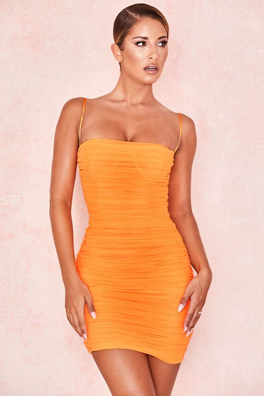 Orange House Of Cb Ruched Organza Mesh Mini  Dress | CSD-132756