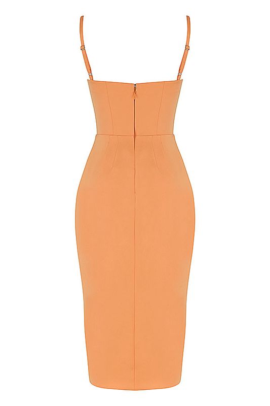 Orange House Of Cb Satin Pleated Midi Dress | CIT-296531