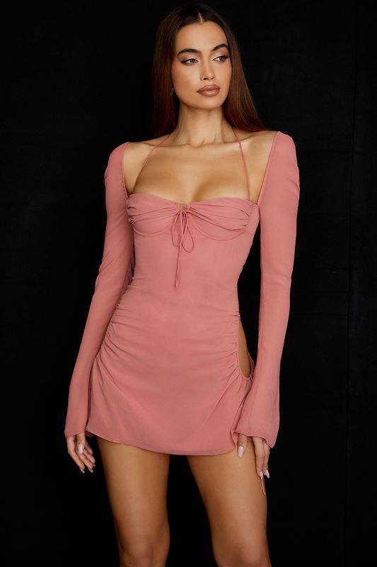 Pink House Of Cb Chiffon Cutout Halter Mini  Dress | BYS-947836